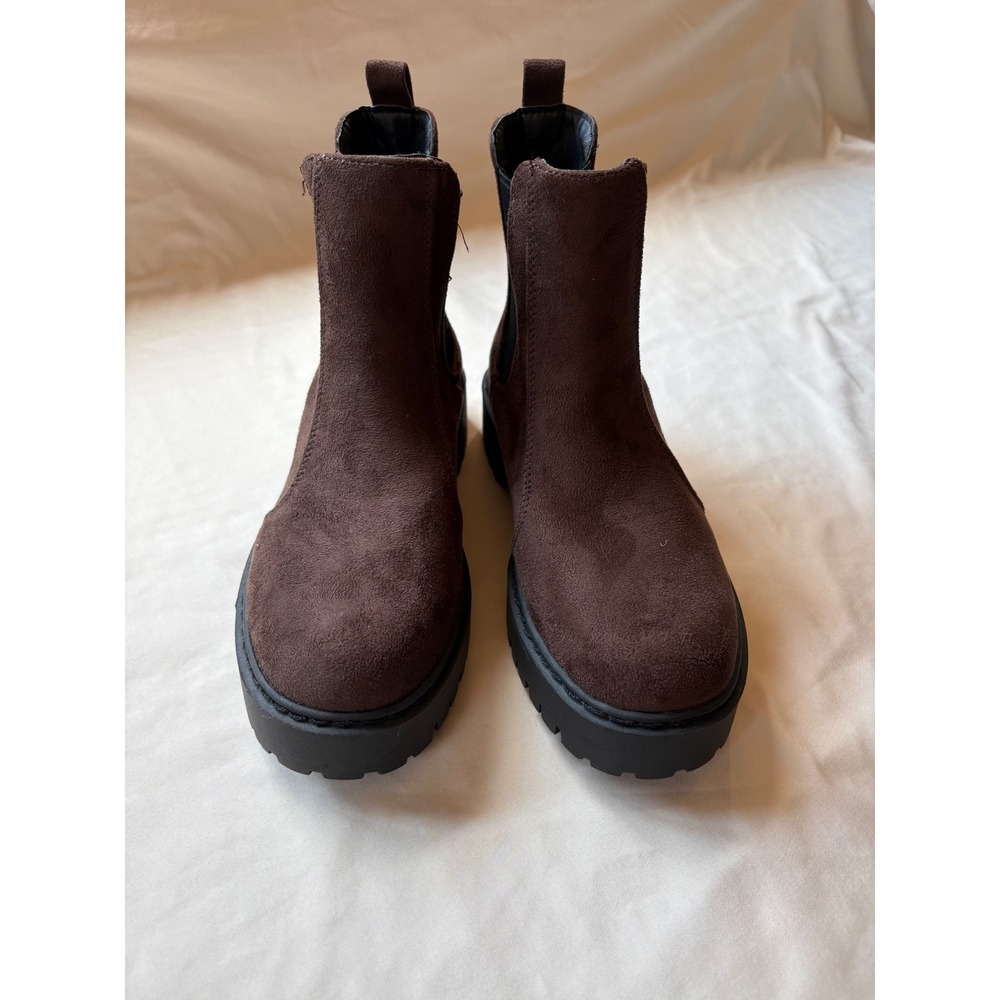 Sincerely Jules Hippie-2 Brown Faux Suede Platform Lug Sole Chelsea Boots Size 7